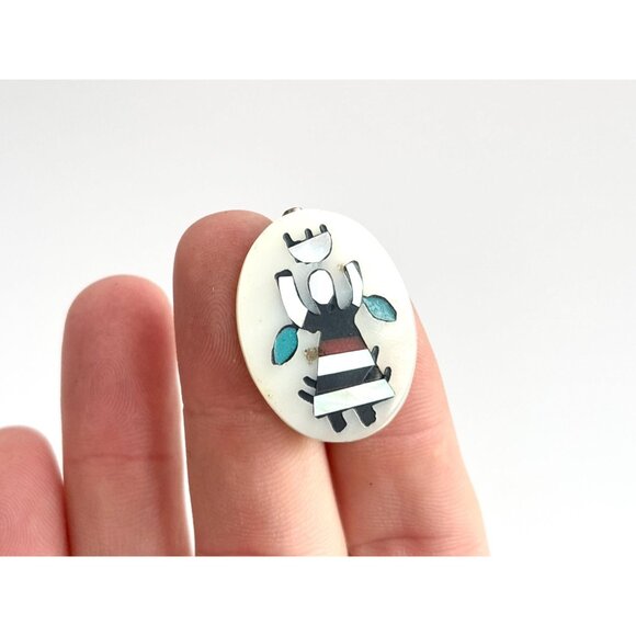 Zuni Inspired Gahn Dancer Oval Hand Crafted Vintage Costume Jewelry Brooch - Picture 5 of 11